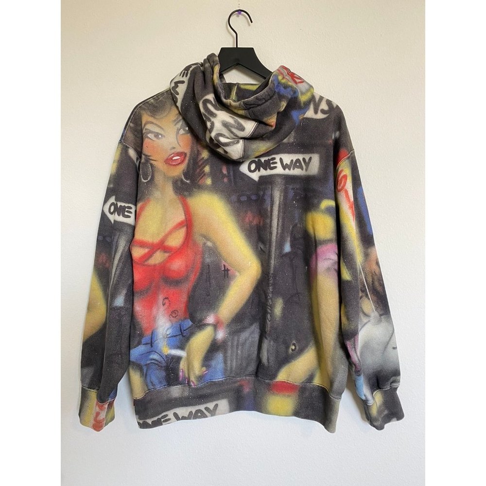 Supreme Pink Lady Hoodie Graffiti Allover Print Streetwear Logo Mens Oversized - Picture 7 of 10